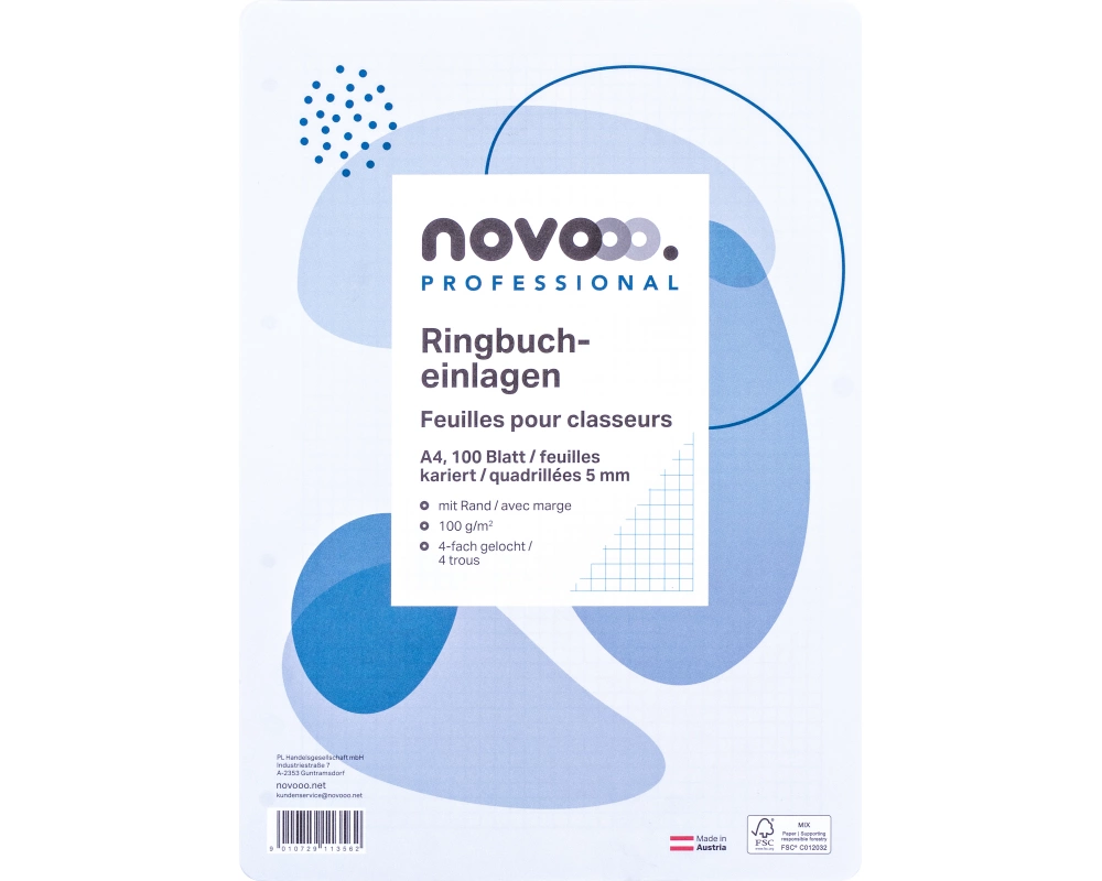 NOVOOO Ringbucheinlagen A4 731885 5mm kariert,100g,Rand 100 Bl.