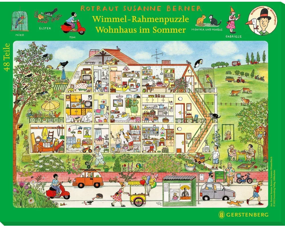 Wimmel-Rahmenpuzzle Sommer Motiv Wohnhaus