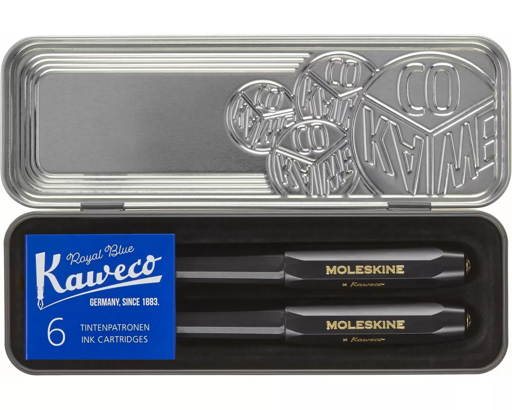 Moleskine X Kaweco Stifte-Set, Füller mitt. Feder & Kugelschreiber 1,0mm, Schwarz