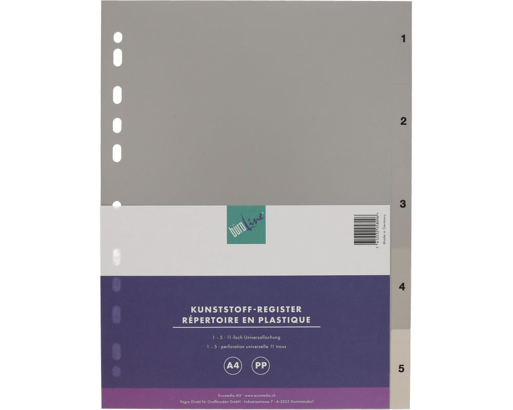 BÜROLINE Register PP A4 40932 grau 1-5