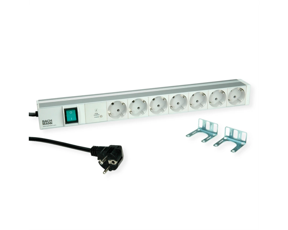 BACHMANN 19" 1HE 7xCEE7/3 1xSPD-Plus 1xSchalter 2,0m CEE7/7