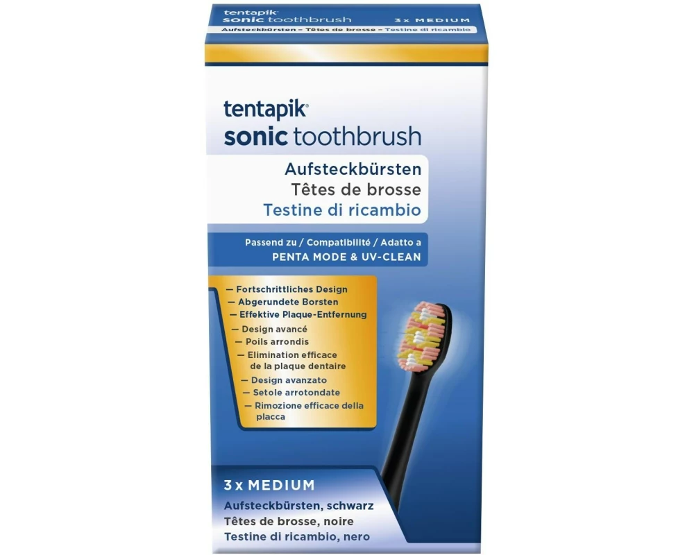 Tentapik Zahnbürstenkopf Medium Schwarz, 3 Stück