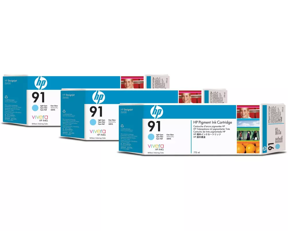 HP Tinte Nr. 91 (C9486A) Light Cyan (3er-Pack)