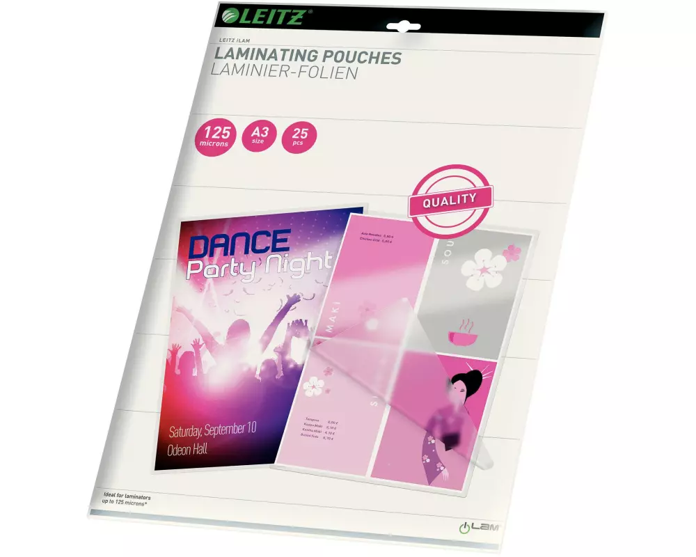 Leitz Laminierfolie A3, 125 µm, 25 Stück, Glänzend