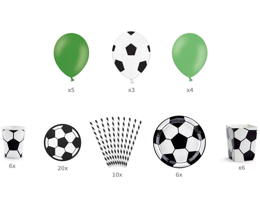 Partydeco Partyset Football 6-teilig, Schwarz-Weiss / Grün