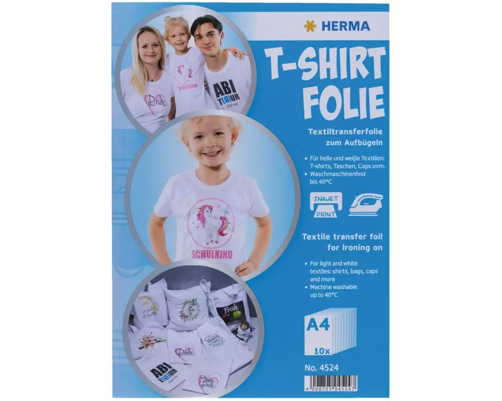 HERMA Aufbügelfolie A4, 10 Stück, Weiss