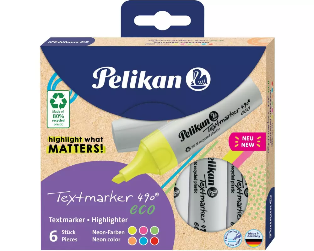 Pelikan Textmarker 490 eco Set 6 Stück, Mehrfarbig