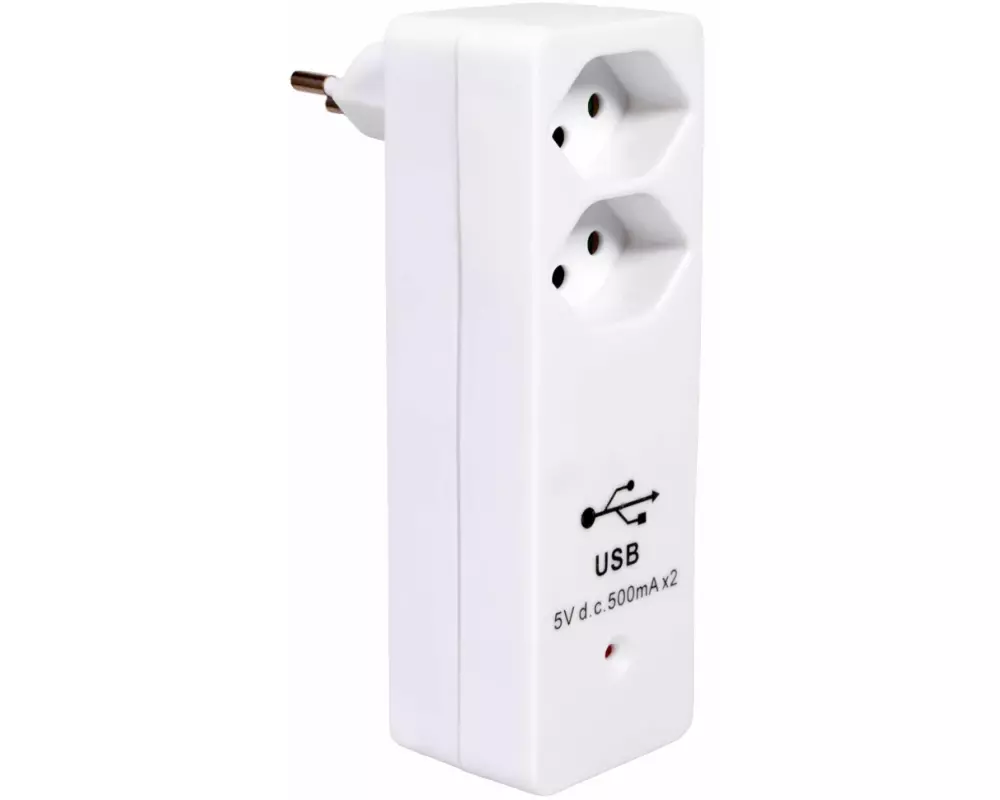 Schönenberger Abzweigstecker 2x T13, 2x USB A, Weiss