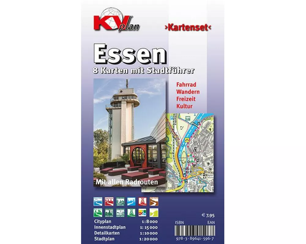 Essen  Kartenset, KVplan, Radkarte/Wanderkarte/Stadtplan, 1:20.000 / 1:15.000 / 1:10.000