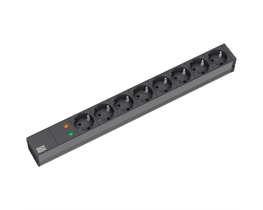 BACHMANN 19" Steckdosenleiste 8-fach mit ÜS ohne Schalter, schwarz
