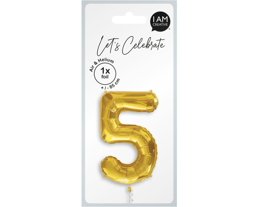 I AM CREATIVE Folienballon Zahl 5 85cm 1000-1050 gold