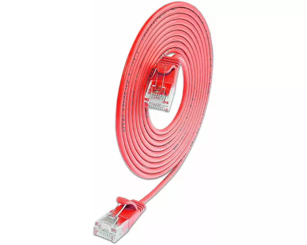 SLIM Slimpatchkabel RJ-45 - RJ-45, Cat 6A, U/UTP, 3 m, Rot