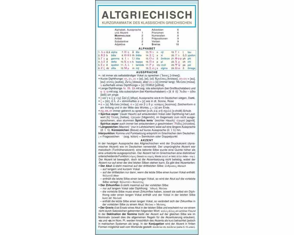 Leporello: Griechisch (Altgriechisch) Kurzgrammatik – Die komplette Grammatik im Überblick