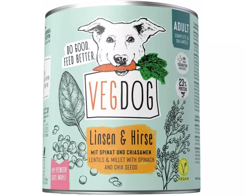 Vegdog Nassfutter Adult Linsen + Hirse, 6 x 800g