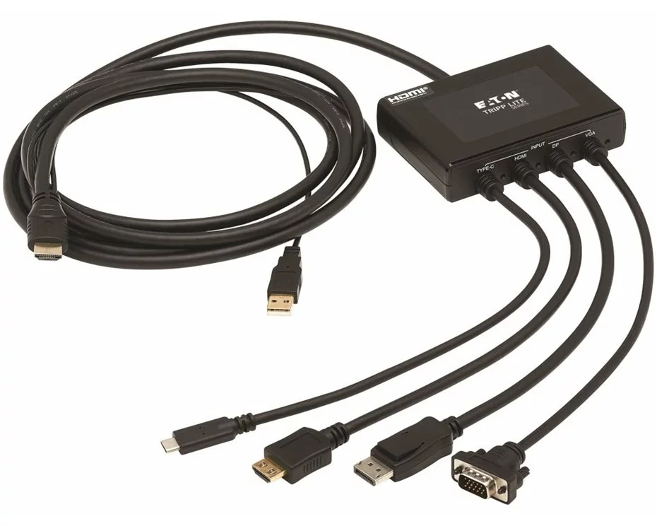 EATON TRIPPLITE 4-Port, Presentation, Adapter, 4K, 60Hz, 4:4:4, HDMI, DP, USB-C, and, 1080p, VGA, to, HDMI, Built-In, Cables