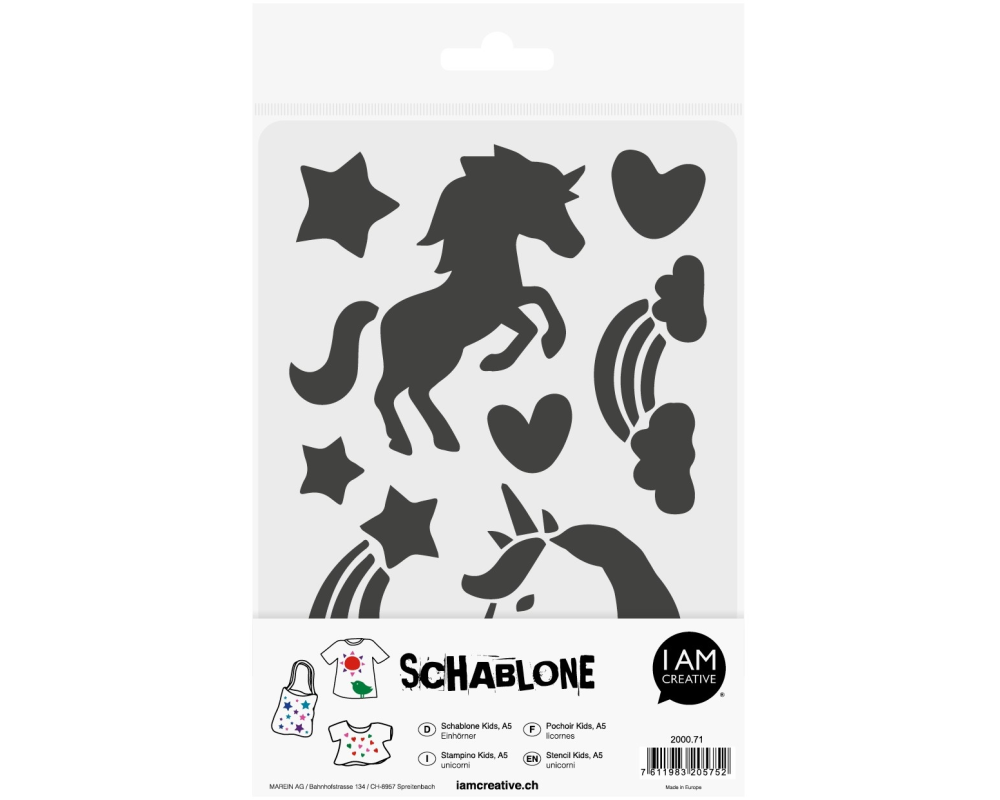 I AM CREATIVE Schablone 2000.71 Kids A5, Einhörner