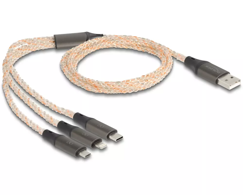 Delock USB-Ladekabel mit RGB Beleuchtung 3 in 1 Typ 1.2 m