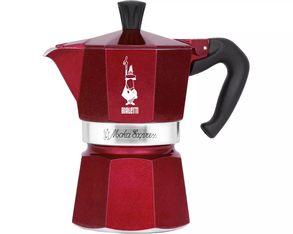 Bialetti Espressokocher Moka Express Deco Glam 3 Tassen, Rot