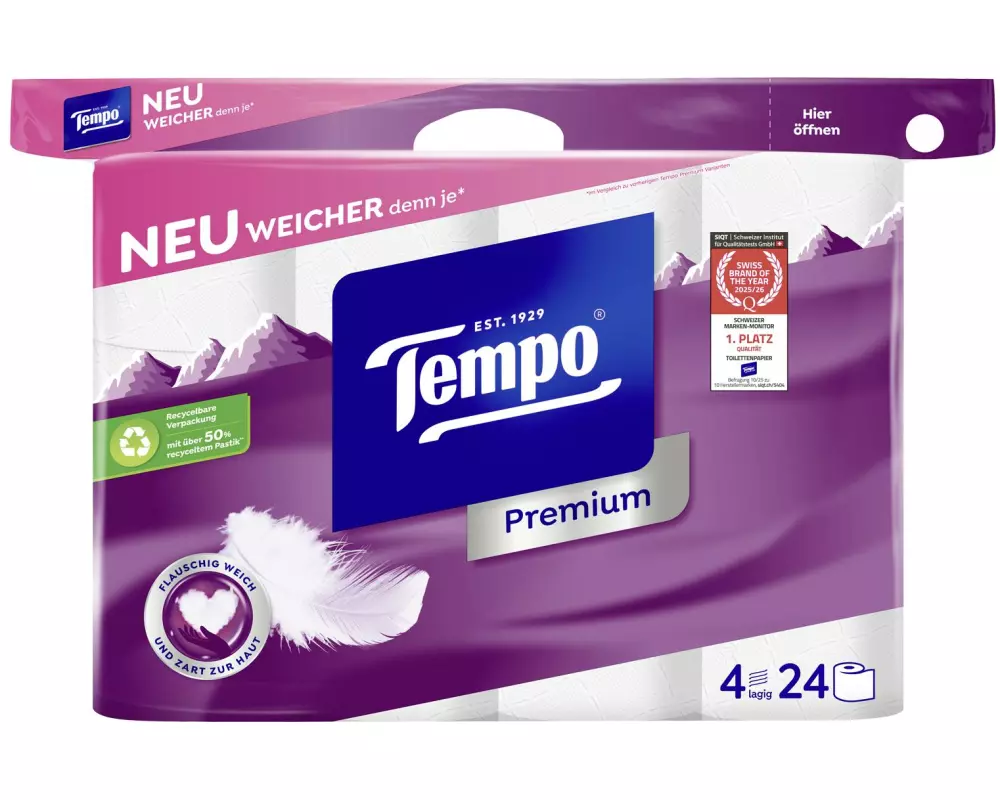 Tempo Toilettenpapier Premium Rollen, 4-lagig, Weiss