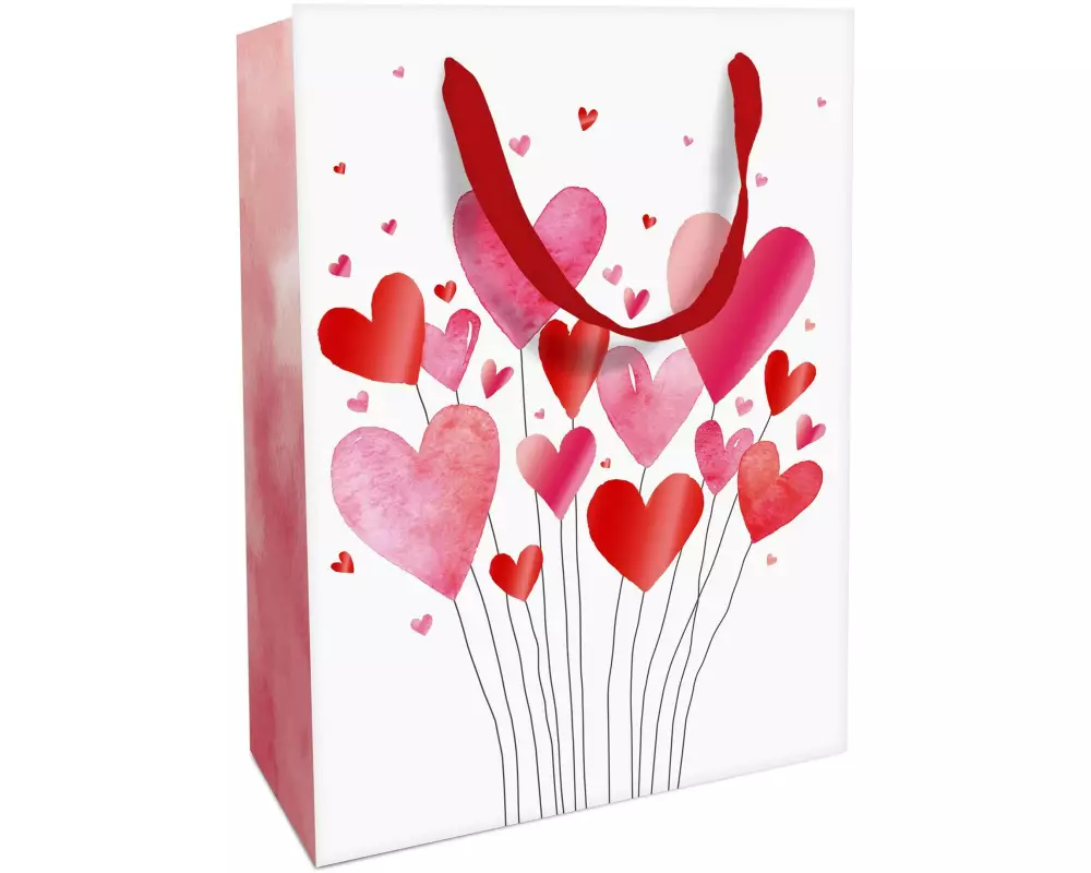 Braun + Company Geschenktasche Lovely Hearts 26 x 36 x 13 cm, Weiss/Rot