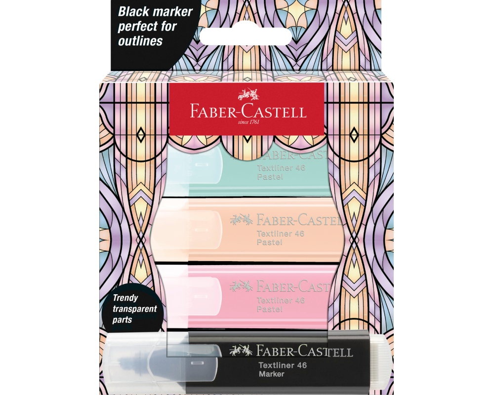 Faber-Castell Textmarker Glassy Pastell 4er Etuis farbig, assortiert