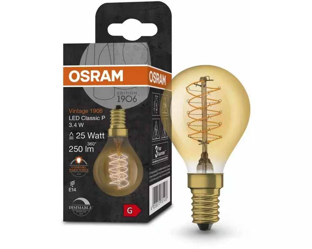 OSRAM Lampe Vintage 1906 Classic P25, 3.4W, E14, Warmweiss (WW)