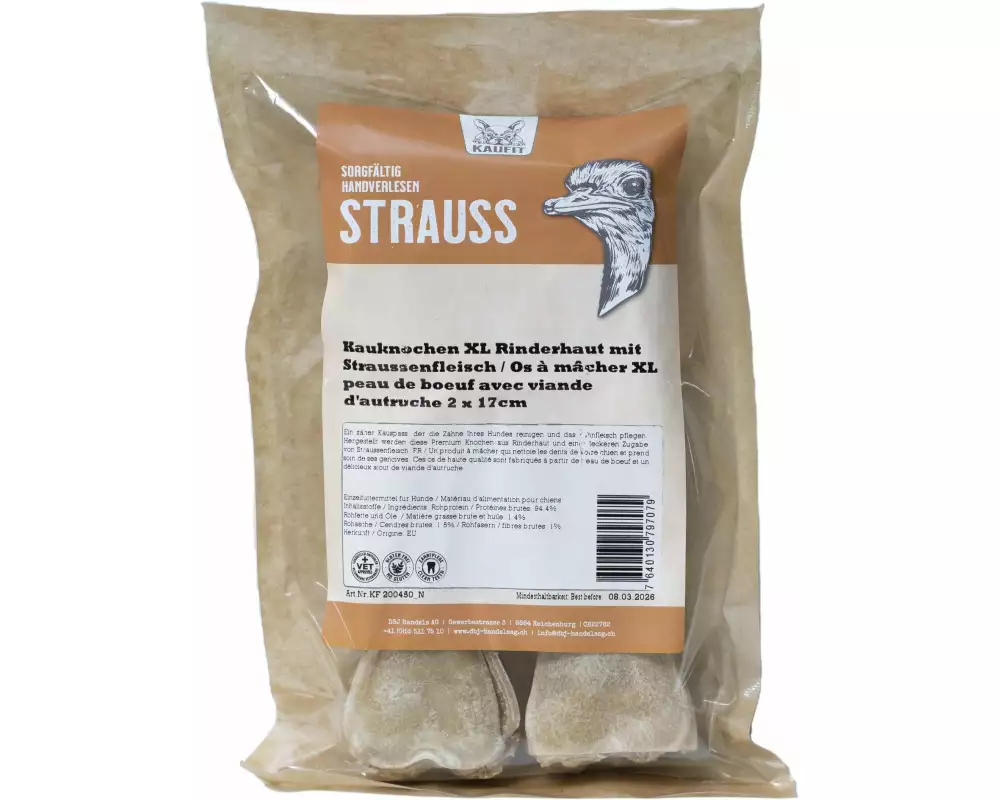 Kaufit Kauknochen Rind mit Straussenfleisch, 17 cm, 245 g, 2 Stück