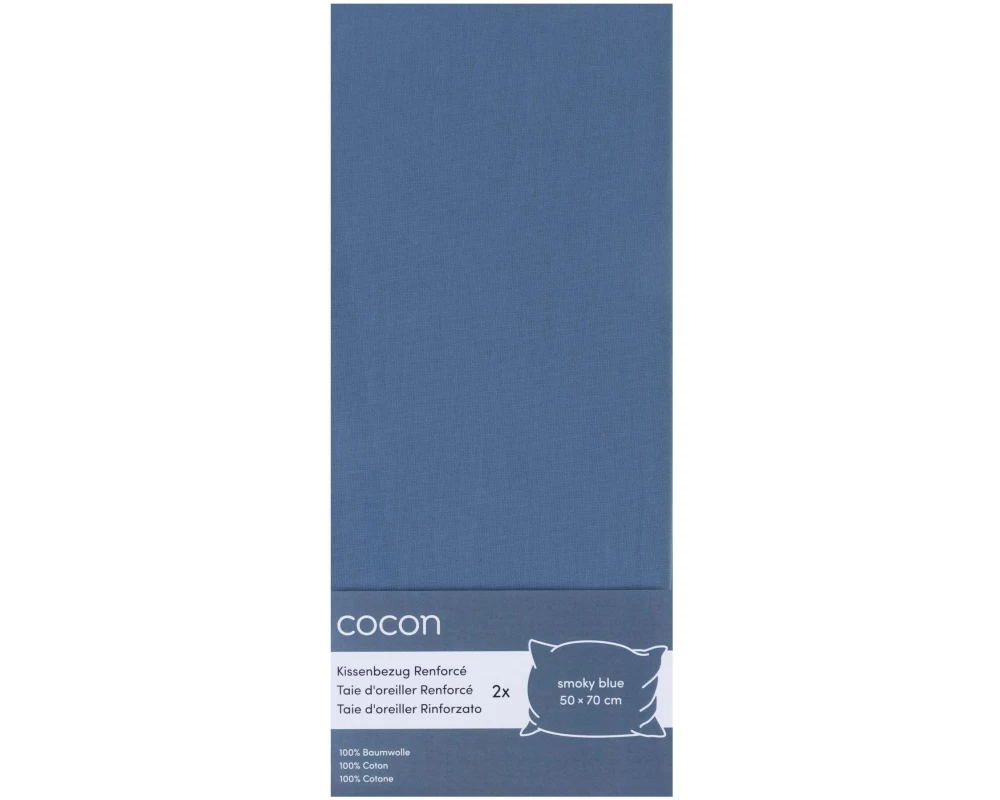 COCON Kopfkissenbezug Renforcé 50 x 70 cm, Smoky Blue, 2 Stück