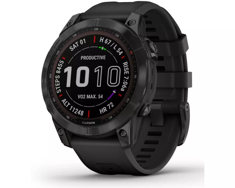 GARMIN Sportuhr Fenix 7 Sapphire Solar, Schwarz/Schwarz