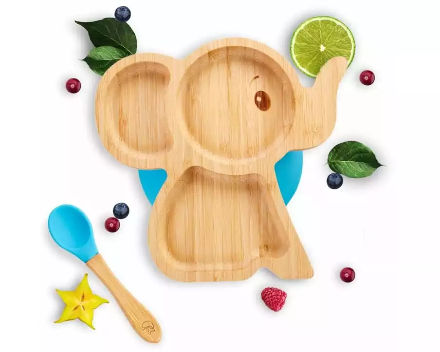 Kleinfuchs Kinderteller Bambus Elefant Blau