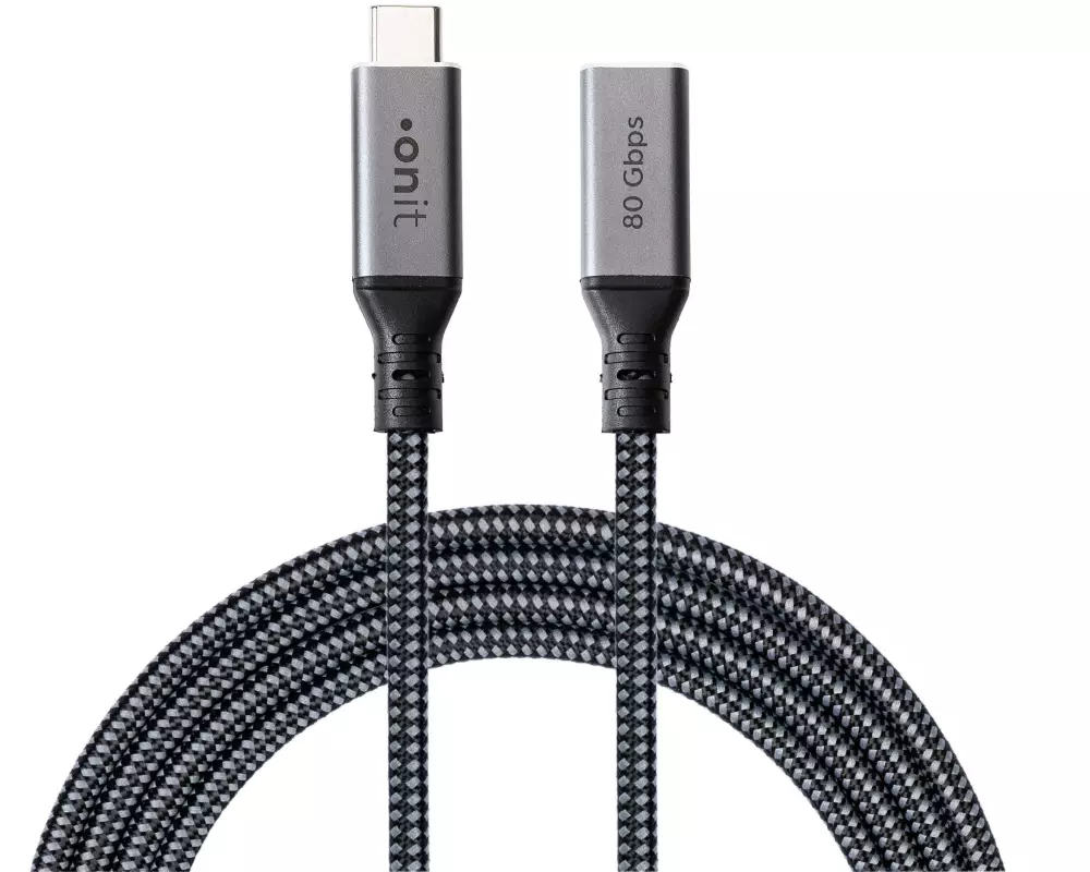 onit Thunderbolt 5-Verlängerungskabel USB-C 0.5 m, Grau/Schwarz