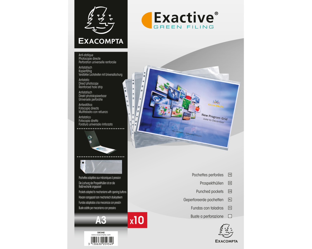 EXACOMPTA Zeigetaschen, glatt A3 5934E PP, gelocht, 55my