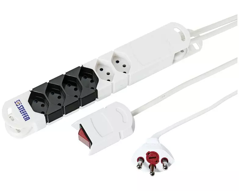 STEFFEN Steckdosenleiste Variabl Twice 4+2xT13 3m , Weiss