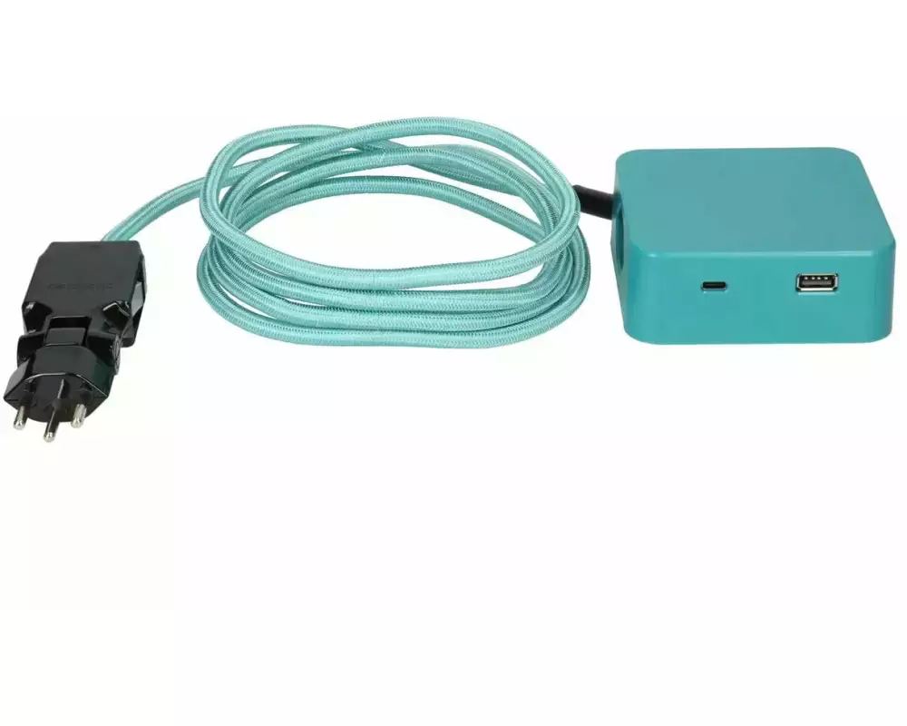 maxTex Steckdosenleiste Cube 3x T13, USB A/C, Türkis/Schwarz