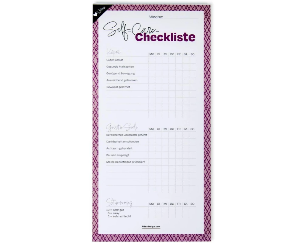 Fidea Design Notizheft Self-Care Checkliste 10.5 x 21 cm
