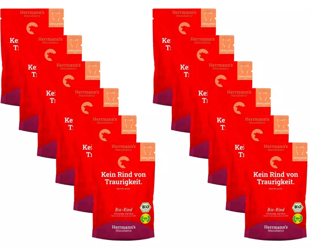 Herrmann's Bio-Nassfutter Bio Rind mit Karotte und Hirse 12 x 100 g