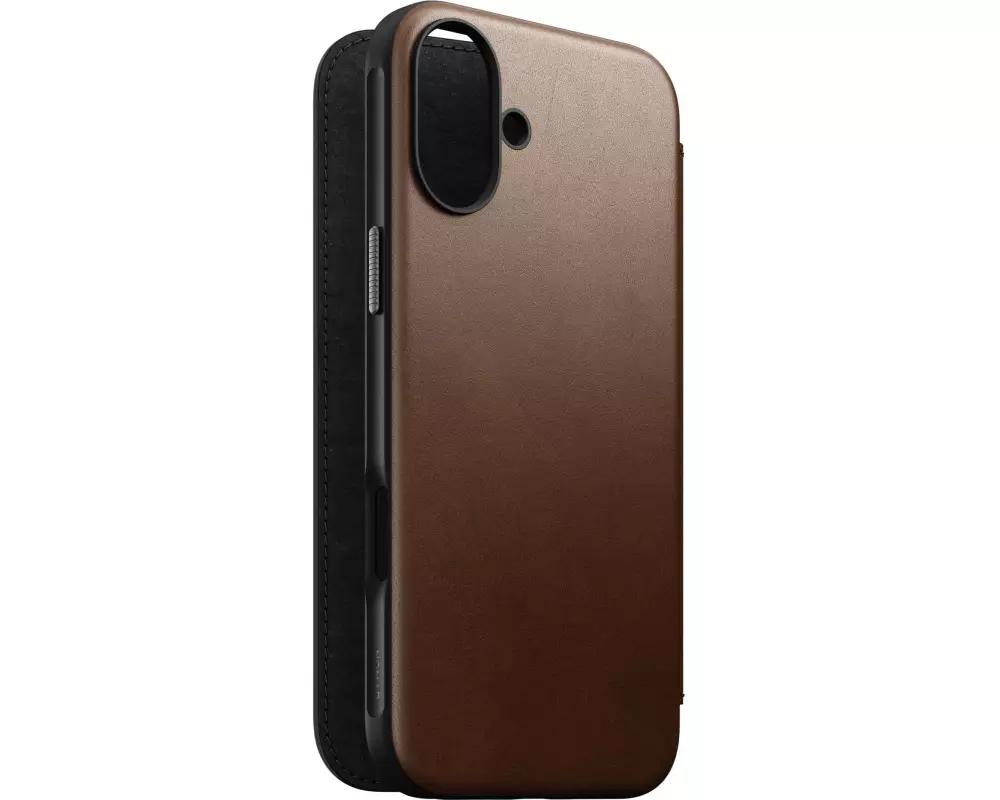 Nomad Book Cover Modern Leather iPhone 16 Plus Braun