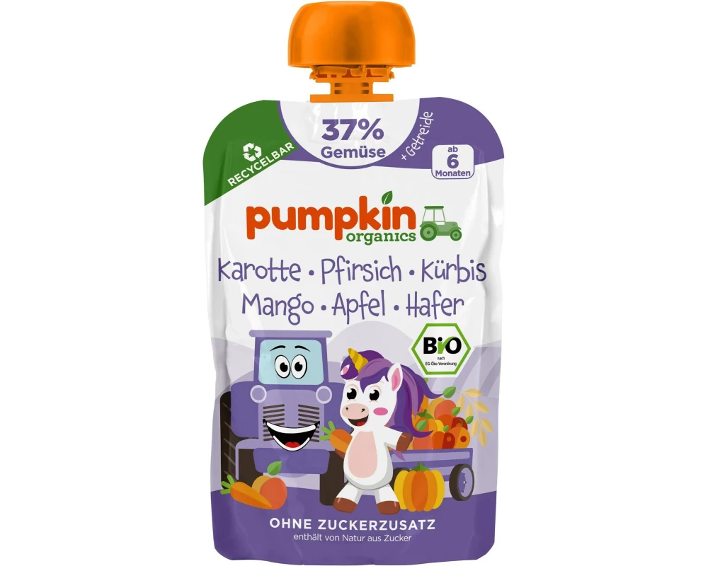 pumpkin organics Quetschbeutel Karotte, Pfirsich, Kürbis, Mango, Apfel 100 g