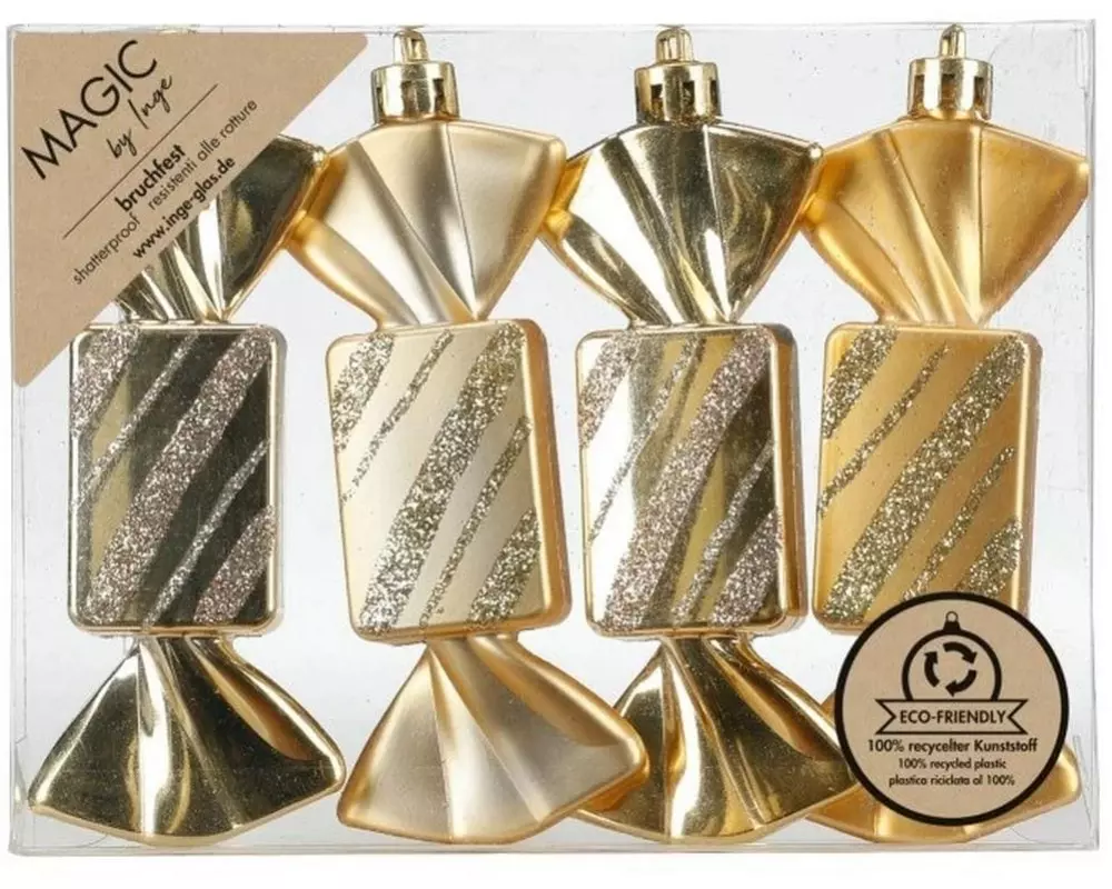 INGES CHRISTMAS DECOR Weihnachtskugel Bonbon 4 Stück, Gold