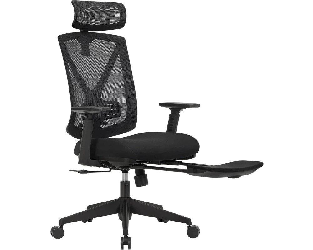 Songmics Bürostuhl mit ausziehbare Fussstütze Schwarz