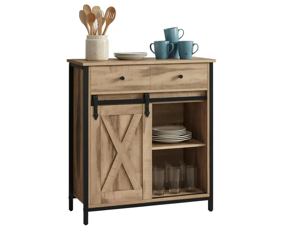 relaxdays Sideboard 80 x 70 x 30 cm Hellbraun/Schwarz