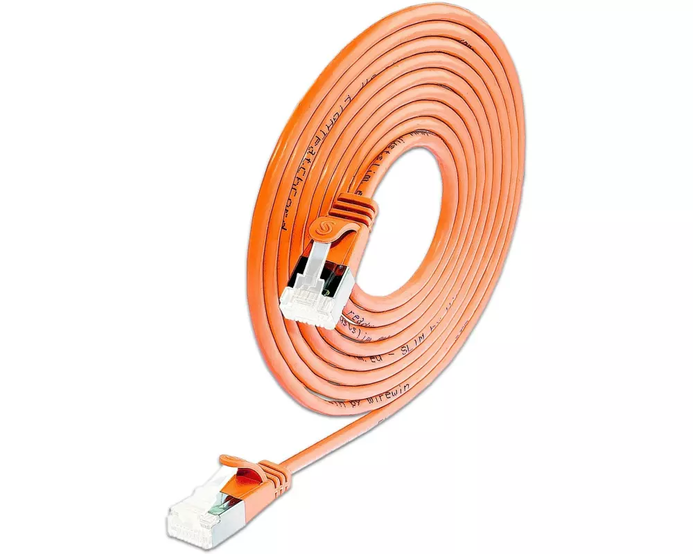 SLIM Wirewin Patchkabel Cat 6A, U/FTP, 0.1 m, Orange