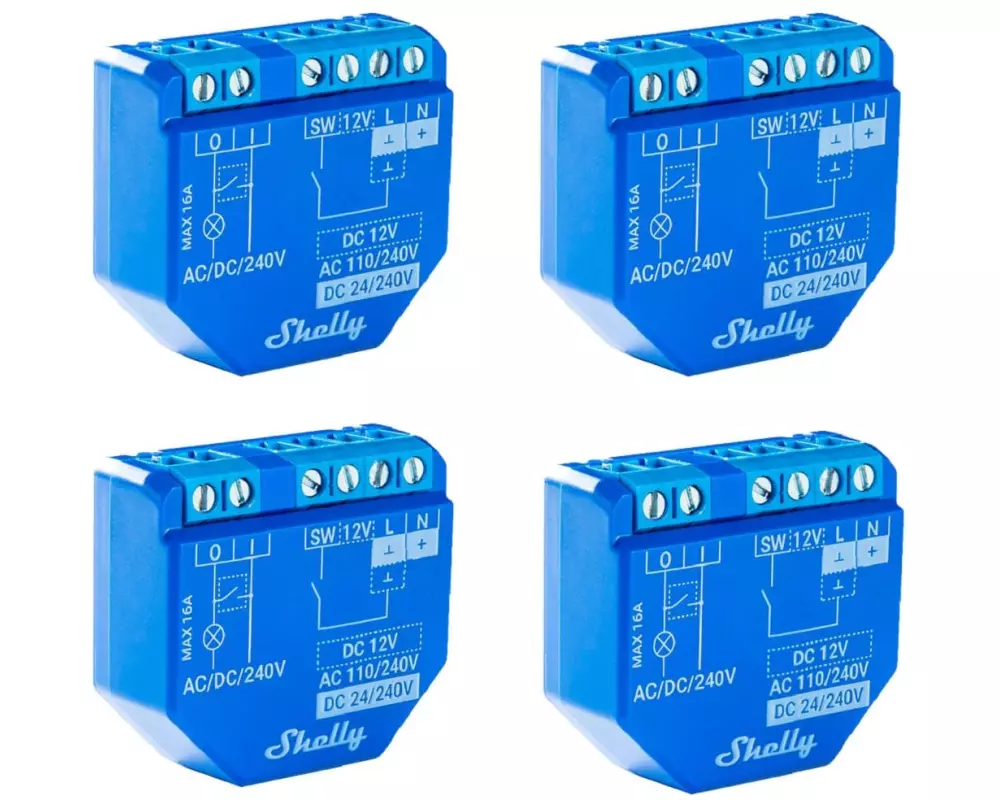 Shelly WLAN-Schaltaktor Plus 1 WiFi-Switch, Viererpack