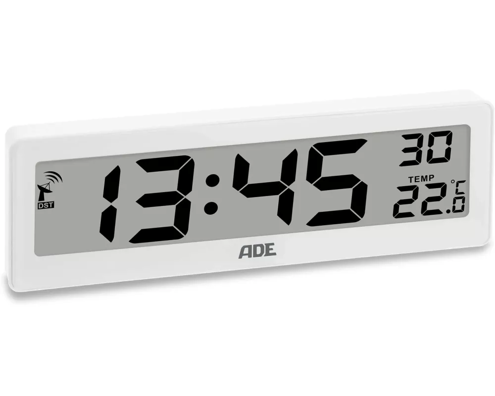 ADE Funkuhr DCF mit XXL-Ziffern digital Weiss