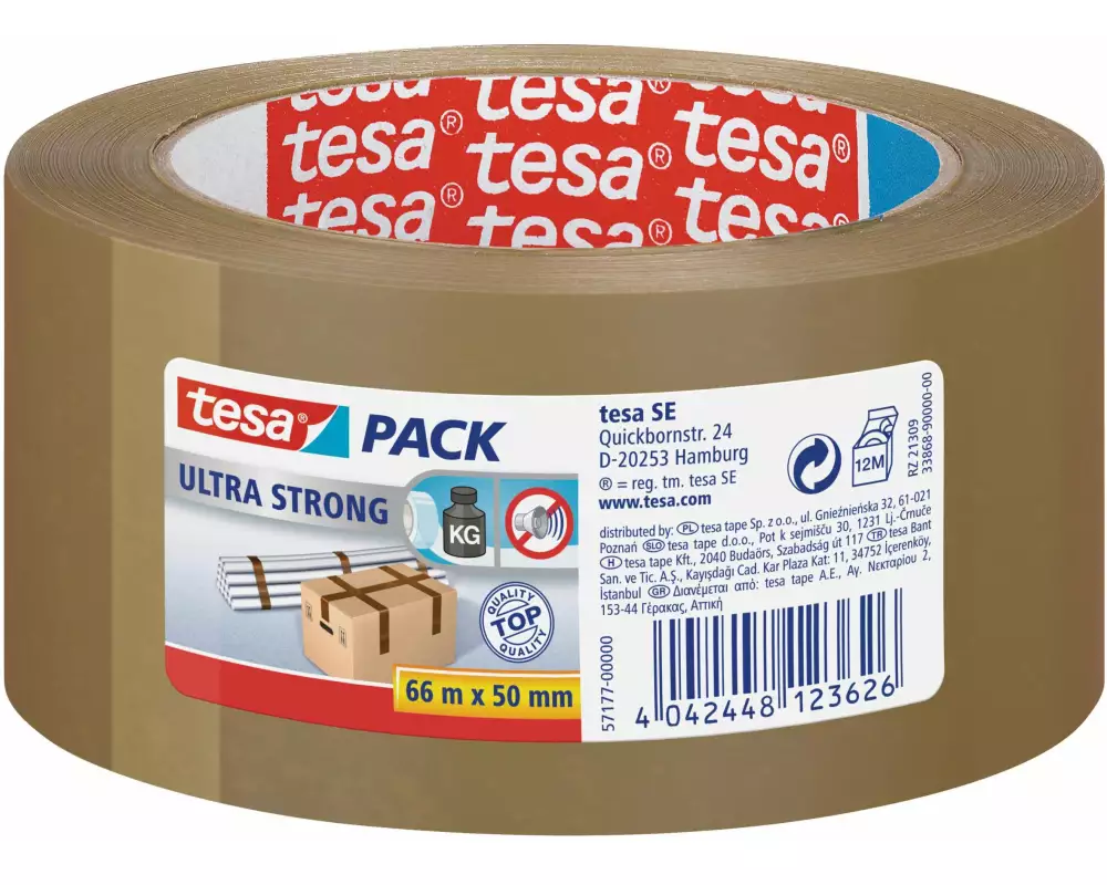 tesa Klebeband ultrastrong 50 mm x 66 m, 1 Rolle Braun