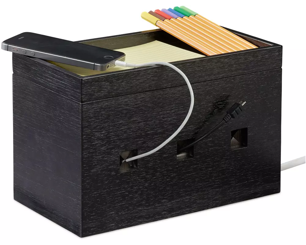 relaxdays Kabelbox Bambus, Schwarz