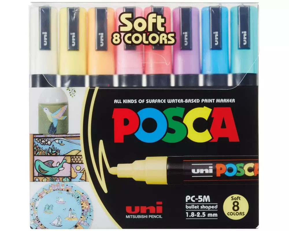Uni Permanent-Marker POSCA Softcolors 1.8 - 2.5 mm, 8 Stück