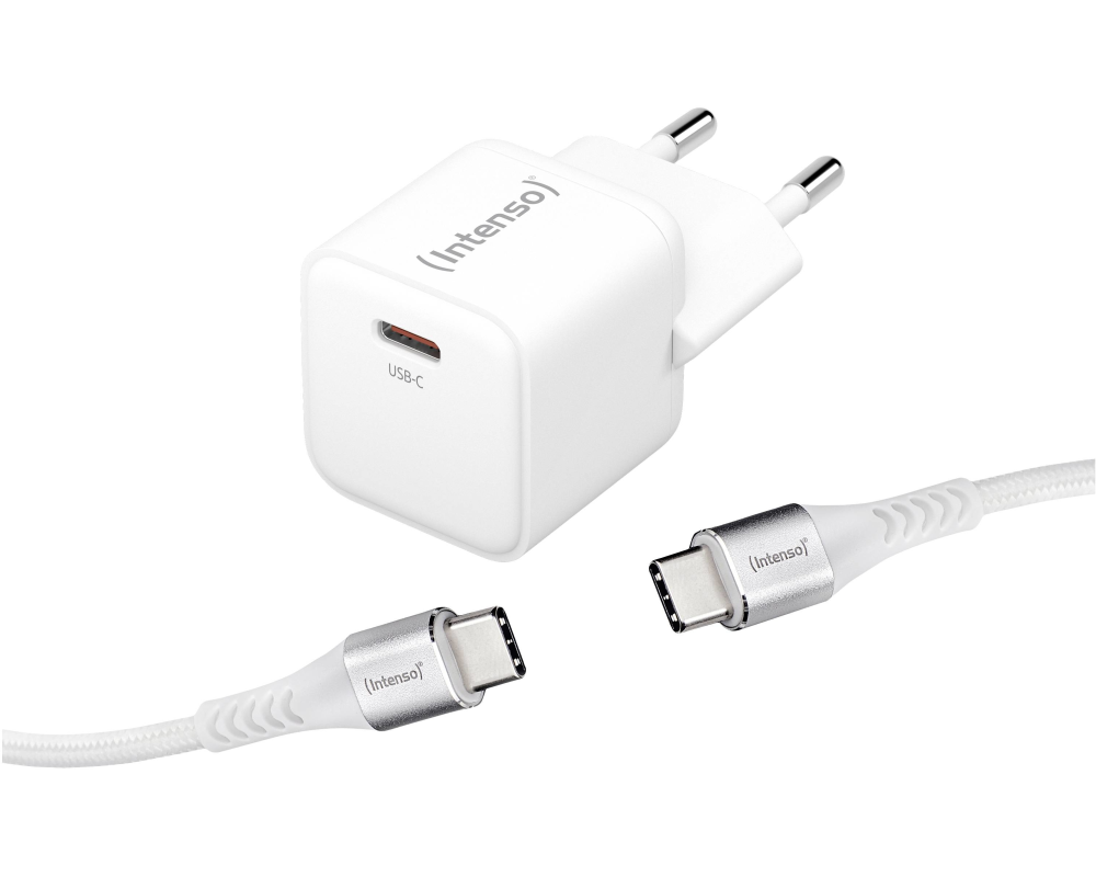 INTENSO Power Charger 30W GaN 1x USB-C 7803042 + Cable USB-C to USB C white