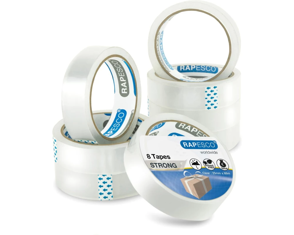 Rapesco Kleberolle 25 mm x 66 m, transparent, 8 Stück