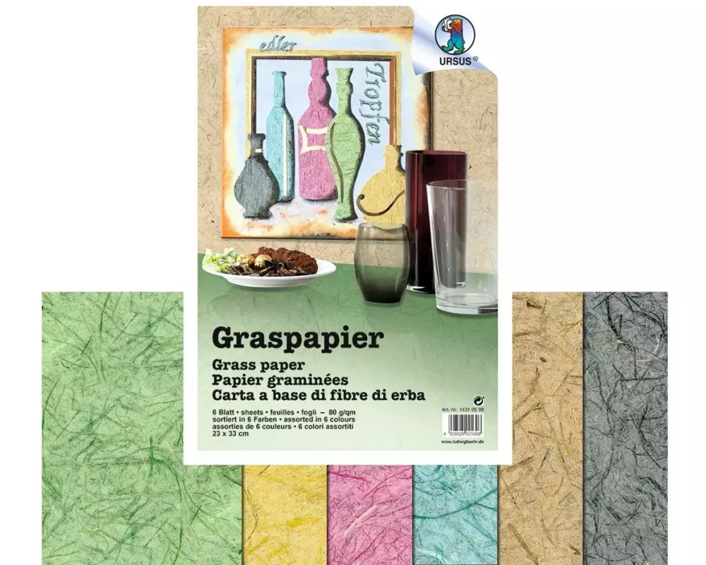 URSUS Bastelpapier Gras 23 x 33 cm, 80 g/m², 6 Stück, Mehrfarbig
